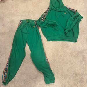 Aviator Nation Green Track Pants with Multicolor Stripes
